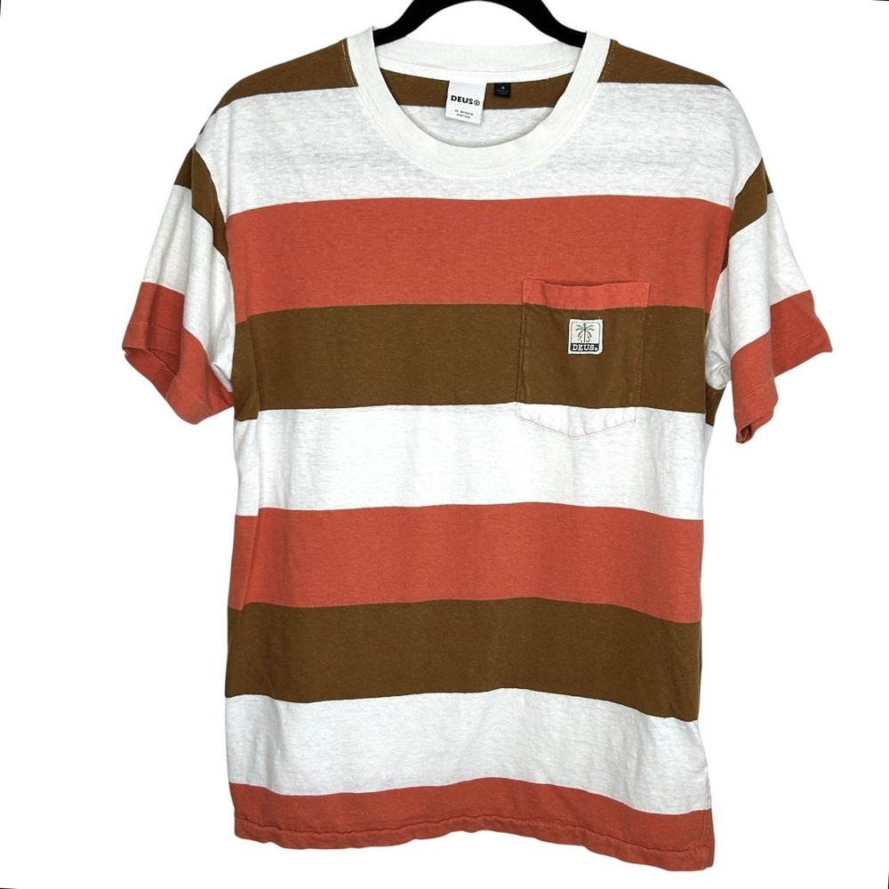 Deus Ex Machina Alvaro Striped T Shirt Small Preppy Crewneck Hemp Cotton Classic